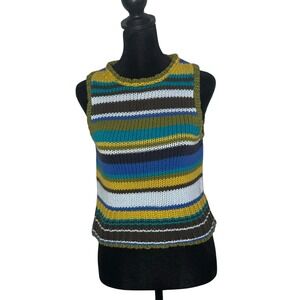 Vintage Express Crochet Knit‎ Top Women S Colorful Striped y2k Sleeveless Retro